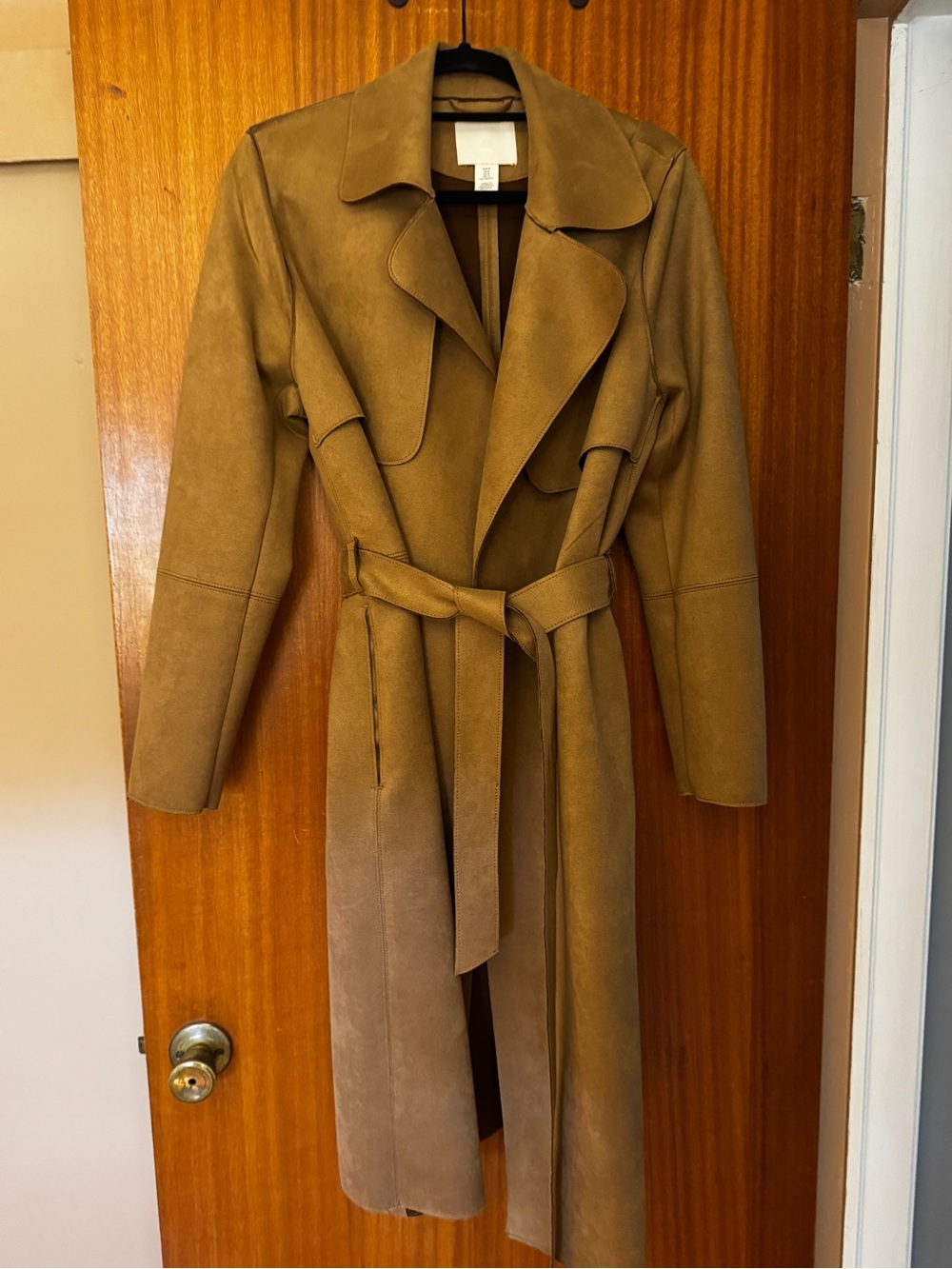 H&M Camel Brown Suede Trench Coat with Belt